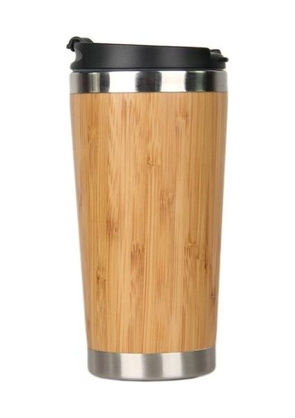 450 ml Bambu Kahve Fincanı Paslanmaz Çelik Kahve Seyahat Kupa Sızdırmaz Kapak Izole ile Yalıtımlı Kahve Eşlik Kupası Kullanımlık Woode | Kumuş (Sarı) (Yurt Dışından)