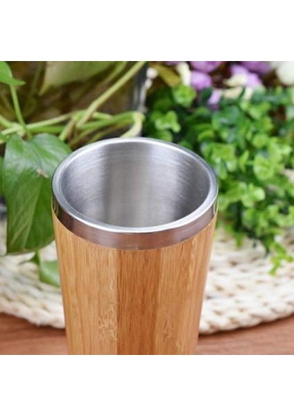 450 ml Bambu Kahve Fincanı Paslanmaz Çelik Kahve Seyahat Kupa Sızdırmaz Kapak Izole ile Yalıtımlı Kahve Eşlik Kupası Kullanımlık Woode | Kumuş (Sarı) (Yurt Dışından)