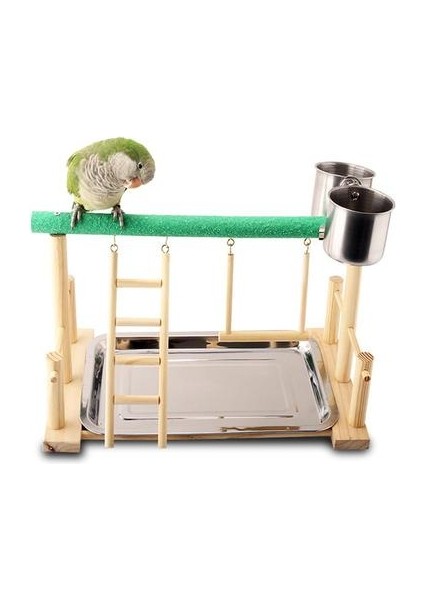 Papağan Oyun Perch Kuş Papağan Oyna Eğitim Standı Bahçesi Ahşap Levrek Playpen Egzersiz Playgym Besleyici Kupası ile | Kuş Oyuncakları (Yurt Dışından)