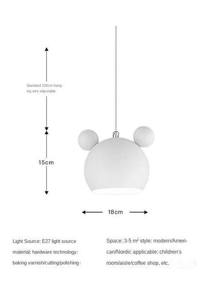 Iskandinav Duvar Lambası Alüminyum Mickey Sconce Çocuk Yatak Odası Işıkları Modern Iç Duvar Işık Armatürleri E27 Yaratıcı Lüminaire (Beyaz Asma) (Yurt Dışından)