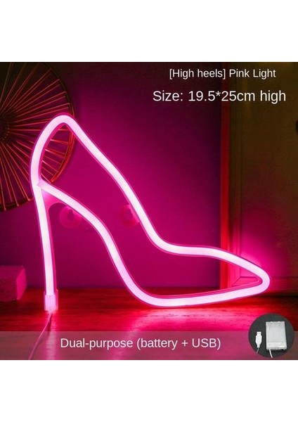Pembe Yüksek Topuklu Hafif Neon Duvar Masa Lamba Kafası Kız Yatak Odası Topuk Lambası Pil/usb Çalışma Ev Dekor (Yurt Dışından) fırsatları
