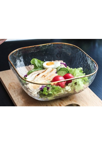 Lüks Şeffaf Kare Cam Salata Kase ile Altın Trim Japon Tarzı Büyük Çorba Tatlı Meyve Karıştırma Kase | Kaseler (Yurt Dışından)