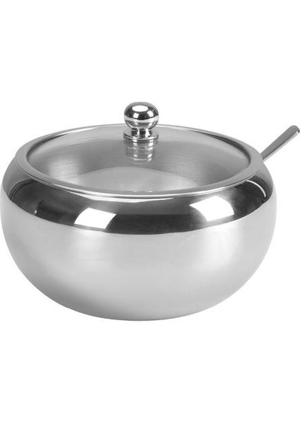 Büyük Şeker Kase Paslanmaz Çelik Şeker Kase Cam Kapak ve Kaşık Baharat Baharat Kase Konteyner | Spice & Amp;biber Çalkalayıcılar (Yurt Dışından)