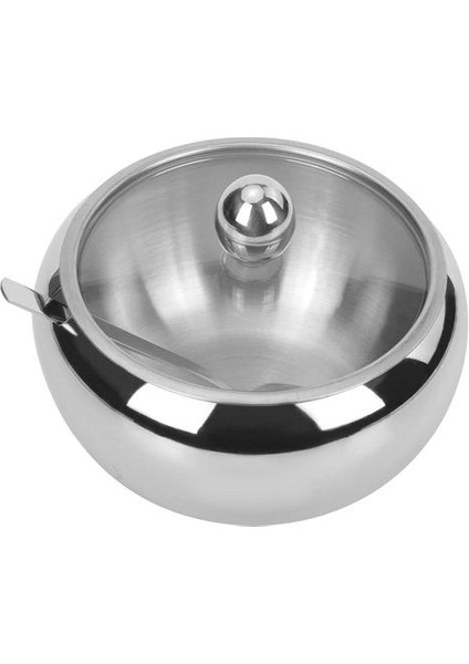 Büyük Şeker Kase Paslanmaz Çelik Şeker Kase Cam Kapak ve Kaşık Baharat Baharat Kase Konteyner | Spice & Amp;biber Çalkalayıcılar (Yurt Dışından)