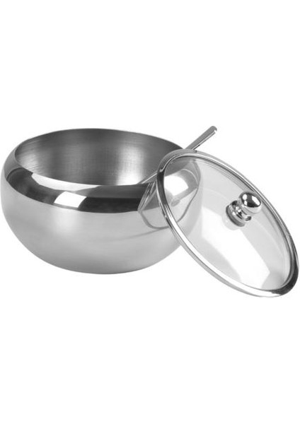 Büyük Şeker Kase Paslanmaz Çelik Şeker Kase Cam Kapak ve Kaşık Baharat Baharat Kase Konteyner | Spice & Amp;biber Çalkalayıcılar (Yurt Dışından)