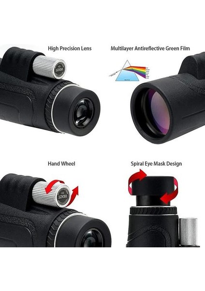 Monoküler Teleskop 12X50, Su Geçirmez Starscope Monoküler Hd Bak4 Hedef Çekim Için Prizma Avcılık Kuş Gözlemciliği, (Siyah) (Yurt Dışından) fiyatları