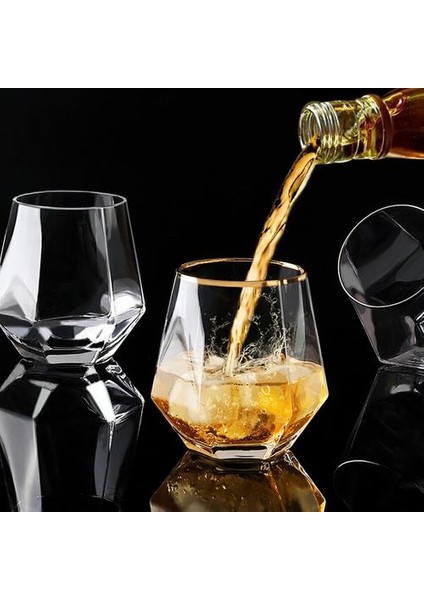 1 Adet Elmas Altıgen Şeffaf Cam Viski Kokteyl Bira Cam Kalın Baz Ev Su Cam Kupası Kahve Süt Çay | Kokteyl Camı (Yurt Dışından)