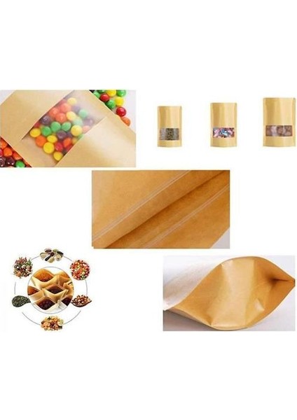 Pencereli 100 Zip Kraft Kağıt Torbalar, Şeker, Hamam, Hediye Için Temiz Pencereli Biyobozunur Ambalaj Çantası (Yurt Dışından)