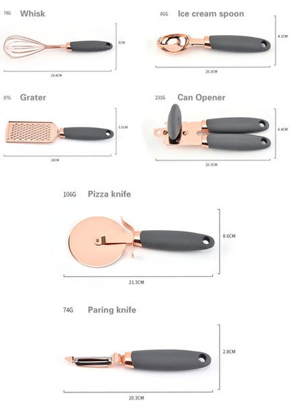 Mutfak 7 Parça Set Gül Altın Pişirme Aracı Mutfak Biblo Seti Mutfak Aletleri Aksesuarları Mutfak Gadgets Sarımsak Basın Grater | Graters (Siyah) (Yurt Dışından)