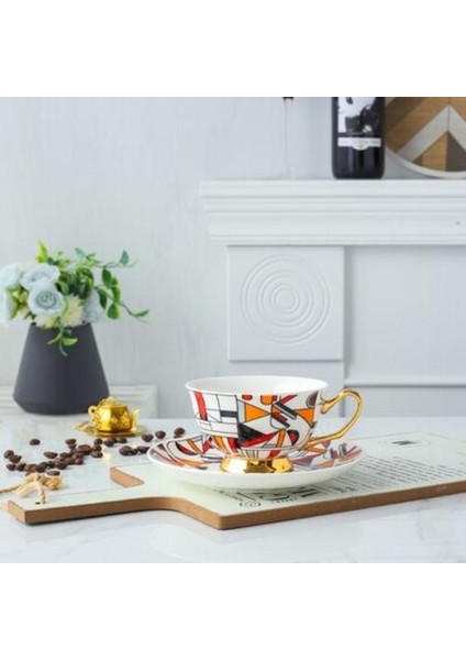 Kahve Fincanı ve Tabağı Ingiliz Öğleden Sonra Çay Bardağı Çanak Seti Mozaik Geometrik Desen Moda Espresso Latte Bardak | Kahve Fincanı ve Amp;tabak Setleri (Yurt Dışından)