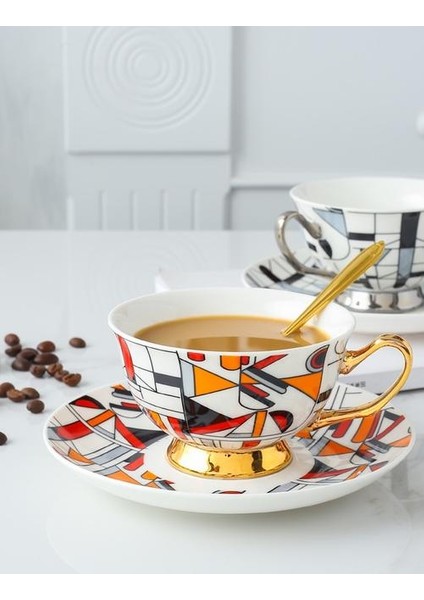 Kahve Fincanı ve Tabağı Ingiliz Öğleden Sonra Çay Bardağı Çanak Seti Mozaik Geometrik Desen Moda Espresso Latte Bardak | Kahve Fincanı ve Amp;tabak Setleri (Yurt Dışından)