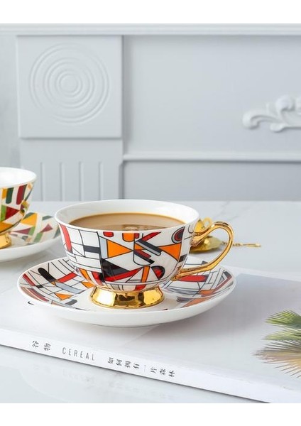 Kahve Fincanı ve Tabağı Ingiliz Öğleden Sonra Çay Bardağı Çanak Seti Mozaik Geometrik Desen Moda Espresso Latte Bardak | Kahve Fincanı ve Amp;tabak Setleri (Yurt Dışından)