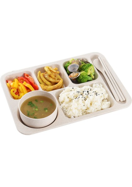 Yemeği Tabağı Buğday Saman Fast Food Plaka Bölünmüş Izgara Öğrenci Yetişkin Kantin Plakası Çatal Bıçak Takımı ile Kalınlaşmış | Bulaşıklar (Yurt Dışından)