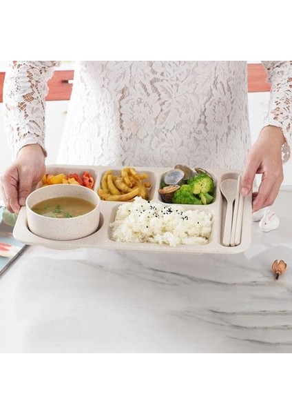 Yemeği Tabağı Buğday Saman Fast Food Plaka Bölünmüş Izgara Öğrenci Yetişkin Kantin Plakası Çatal Bıçak Takımı ile Kalınlaşmış | Bulaşıklar (Yurt Dışından) modelleri