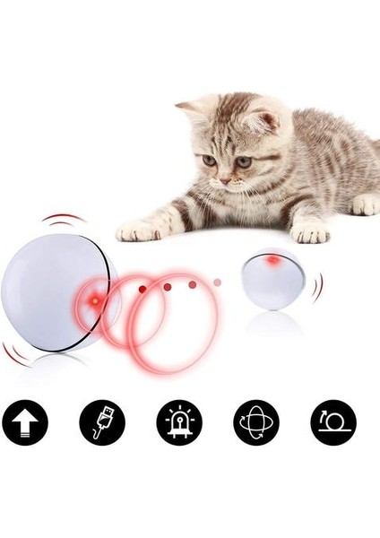 Akıllı Otomatik Kedi Oyuncaklar Topu Pet Etkileşimli Otomatik Haddeleme Kendinden Dönen Top LED Işık USB (Beyaz) (Yurt Dışından)