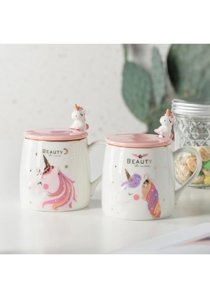 Unicorn Kahve Kupa Sevimli Seramik Karikatür Kupa Yenilik Baskı Porselen Karıştırma Kupa 3D Unicorn Kapak Hayvan Kupa Kız Hediyeler Için | Kupalar (Beyaz) (Yurt Dışından)