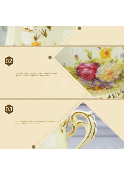Avrupa Fildişi Porselen Çay Fincanı ve Tabağı 250 ml Yüksek Seramik Kahve Fincanı Gül Çiçek Kırmızı Çay Bardağı Seti Drinkware Güzel Hediye | Teacups (Yurt Dışından)