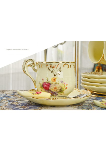 Avrupa Fildişi Porselen Çay Fincanı ve Tabağı 250 ml Yüksek Seramik Kahve Fincanı Gül Çiçek Kırmızı Çay Bardağı Seti Drinkware Güzel Hediye | Teacups (Yurt Dışından)