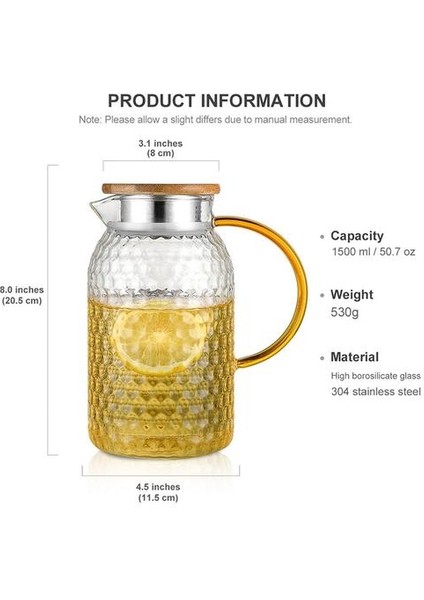 Cam Su Tenceresi Isıya Dayanıklı Su Sürahi Sürahi Limonata Patlama Korumalı Isıya Ermez Paslanmaz Çelik Kapaklı Gayafe | Sürahi (Yurt Dışından)
