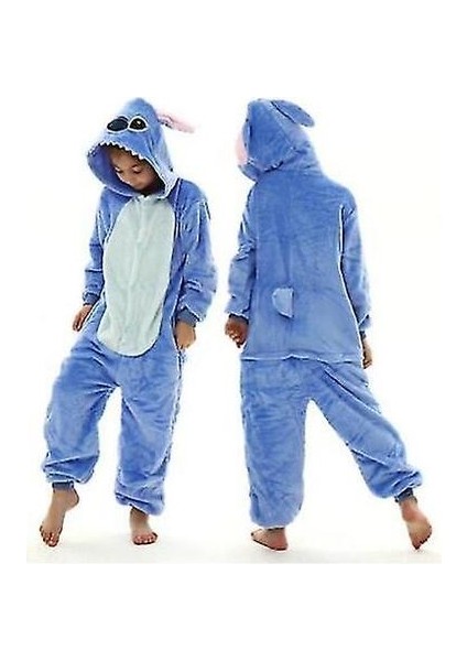 Dikiş Kigurumi Çocuklar Çocuk Pijama Kış Flanel Sıcak Pijama Erkek Kız Hayvan Onesies Tulumlar (130 Cm) (Yurt Dışından)