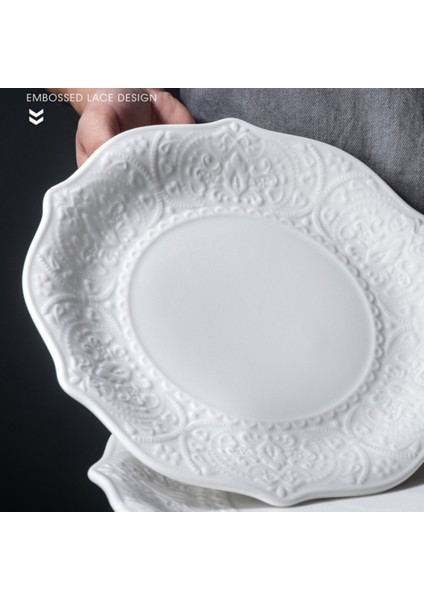 Antika Kabartmalı Dantel Seramik Çanak Salatası Biftek Yemek Tabağı Saf Beyaz Düz Tepsi Nordic Yemek Masa Eşyaları Plaka | Yemekler ve Amp;tabaklar (Yurt Dışından)