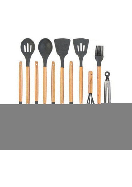 1 Takım Silikon Pişirme Gereçleri Set Ahşap Kolu Spatula Çorba Kaşığı Fırça Kepçe Makarna Kevgir Yapışmaz Tencere Mutfak Araçları (Yurt Dışından)