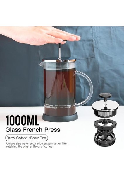 Fransız Basın Kahve / Çay Brewer Cezve Kahve Makinesi Su Isıtıcısı 1000 ml Paslanmaz Çelik Cam Termos Barista Araçları Coffee Carafe | Kahve Kapları (Yurt Dışından)