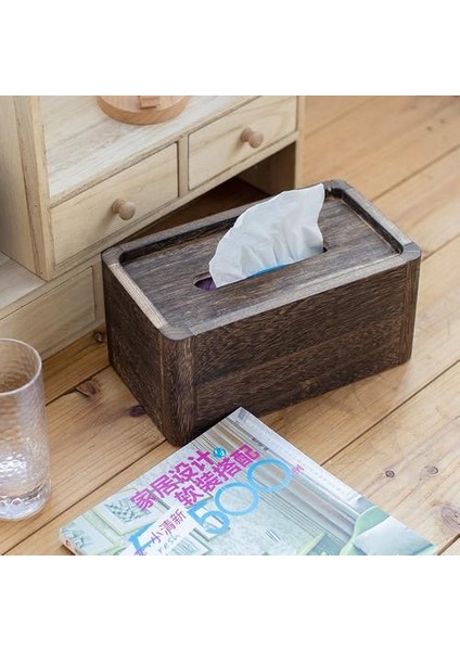 Basit Katı Ahşap Doku Kutusu Rulo Kağıt Tepsi Ev Otel Napkin Tepsisi Retro Yanmış Ahşap Kağıt Kutusu | Doku Kutuları (Yurt Dışından)