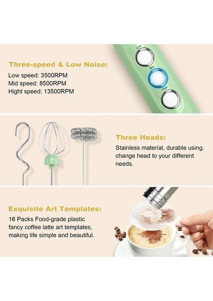 Elektrikli Süt Frother, El Şarj Edilebilir 3 Hız Ayarlanabilir Mini Kahve Frother Döşemesi Latte, Cappuccino, Kahve Için | Sütlüler (Yurt Dışından)