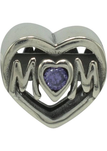 Mom Yazılı Kalp Gümüş Charm NUR-BL02000