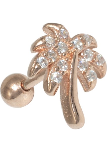 Palmiye Ağacı Gümüş Tragus Küpe NUR-KP02005