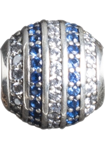 Mavi ve Beyaz Taşlı Yuvarlak Gümüş Charm NUR-BL00139