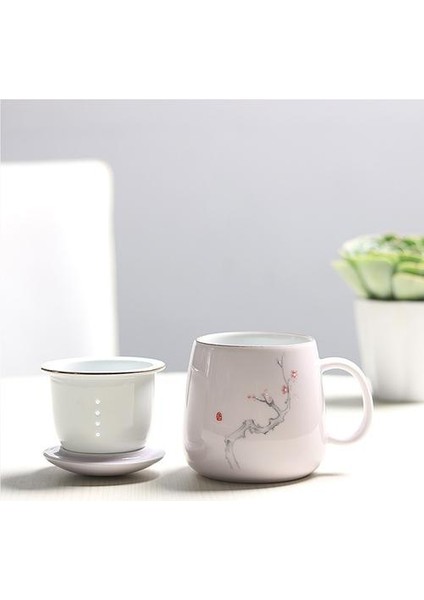Seramik Filtre Çay Fincanı Basit Büyük Kapasiteli Çift Drinkware Kapak Porselen Ofis Çay Ayırma Kupası ile Ev Kupa Kupa | Teacups (Şeftali Çiçeği) (Yurt Dışından) fiyatları