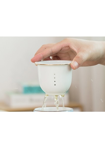 Seramik Filtre Çay Fincanı Basit Büyük Kapasiteli Çift Drinkware Kapak Porselen Ofis Çay Ayırma Kupası ile Ev Kupa Kupa | Teacups (Şeftali Çiçeği) (Yurt Dışından) fırsatları