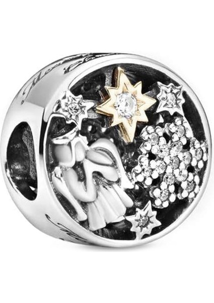 Melek Detay Yuvarlak Gümüş Charm NUR-BL00116