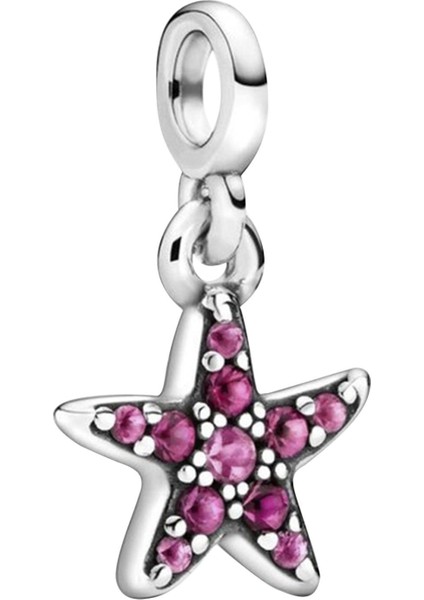Pembe Taşlı Yıldız Me Gümüş Charm NUR-BL00102