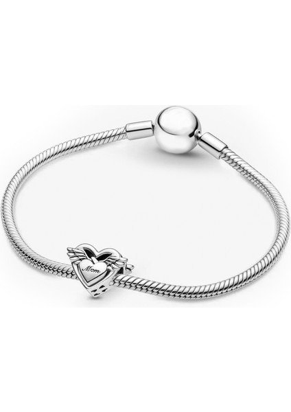 'My Angel' ve 'Mom' Yazılı Melek Kanatlı Gümüş Charm NUR-BL00317 modelleri