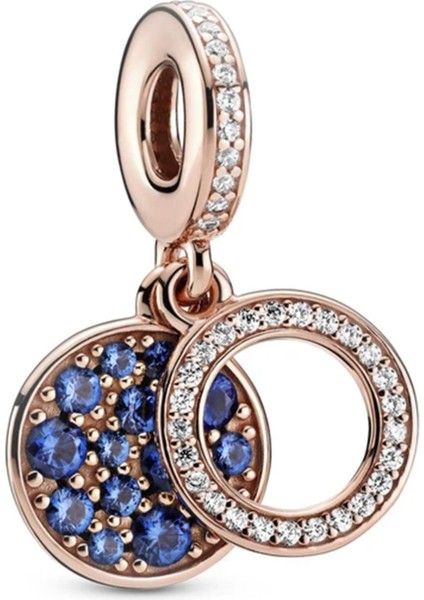 Rose Gold Mavi Disk Sallantılı Gümüş Charm NUR-BL09998