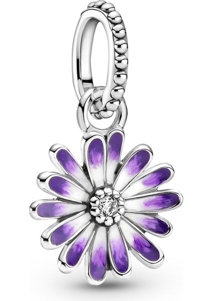 Mor Renkli Çiçek Gümüş Charm NUR-BL00055