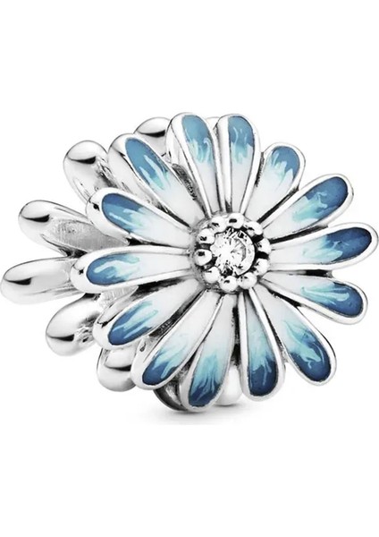 Ajur Mavi Papatya Çiçek Gümüş Charm NUR-BL00288