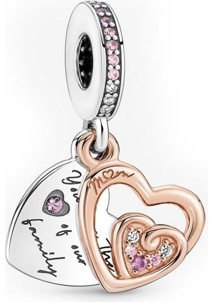 İç İçe Kalpler Sallantılı Gümüş Charm NUR-BL00273