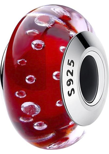 Kırmızı, Baloncuk Murano Gümüş Charm NUR-BL01125