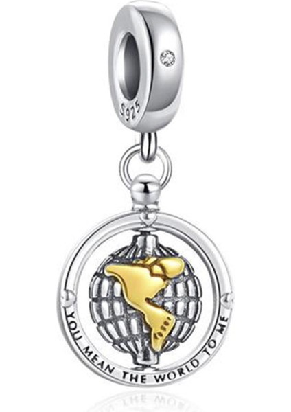You Mean The World To Me Yazılı Dönen Dünya Gümüş Charm NUR-BL01147