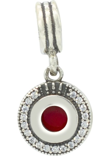 Kırmızı Disk Taşlı Sallantılı Gümüş Charm NUR-BL01564