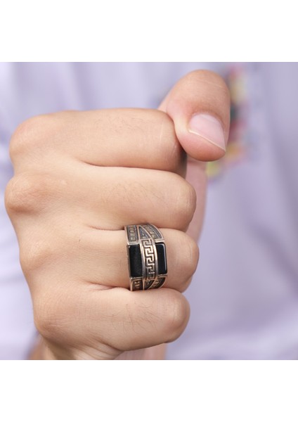 Erkek Desen ve Mineli Gümüş Yüzük NUR-YZ00115