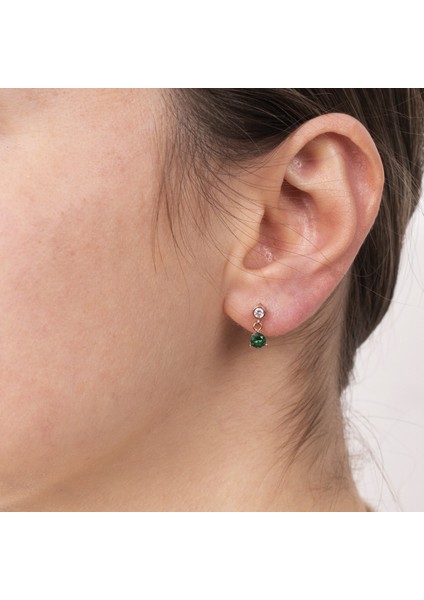 Rose Rodajlı Yeşil Taş Gümüş Küpe NUR-KP00212