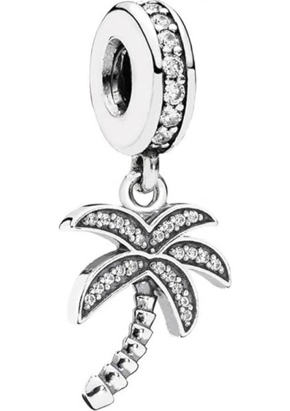 Işltılı Palmiye Gümüş Charm NUR-BL10046