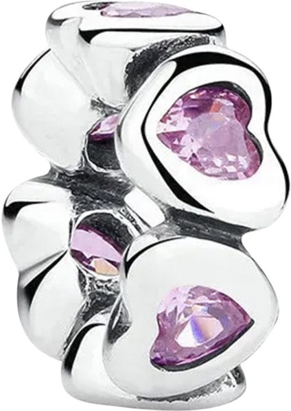 Pembe Taşlı Kalpli Gümüş Charm NUR-BL00857