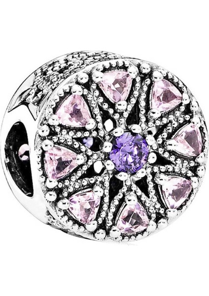 Pırıltılı Madalyon Gümüş Charm NUR-BL00976