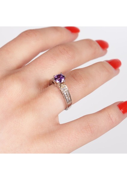 Mor Taşlı Gümüş Yüzük NUR-YZ00369 fiyatları
